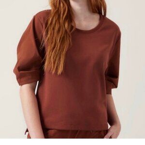 Athleta Harlow Hybrid Woven Knit Tee Top Medium Rust